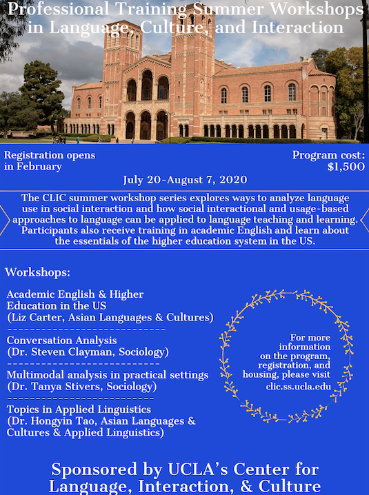 Summer 2020 Workshops in Language, Culture, and Interaction